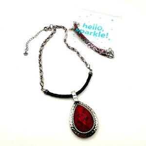 Paparazzi Red Teardrop Stone Pendant Necklace Silver Tone